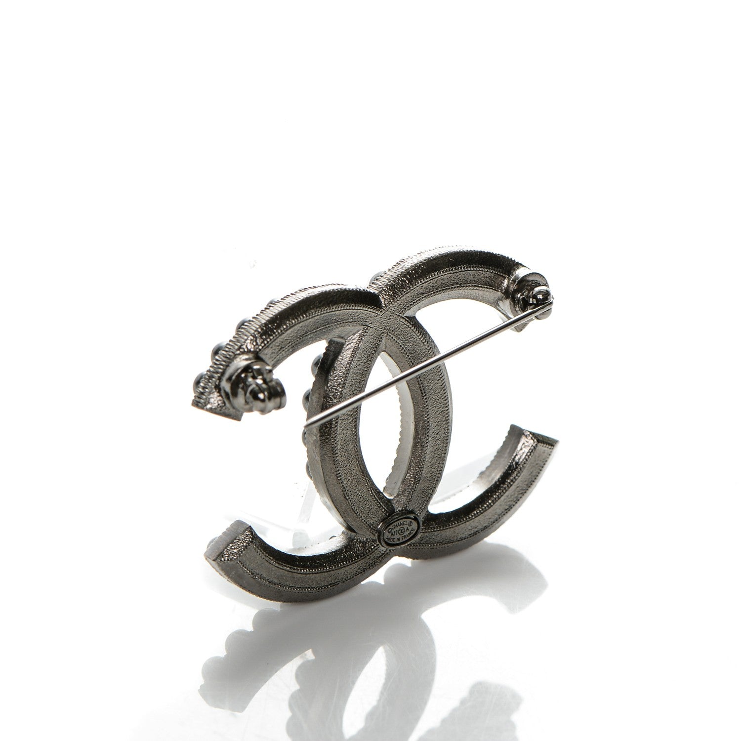 Chanel Ruthenium Bead Large CC Brooch Dark Grey 3 of 4
