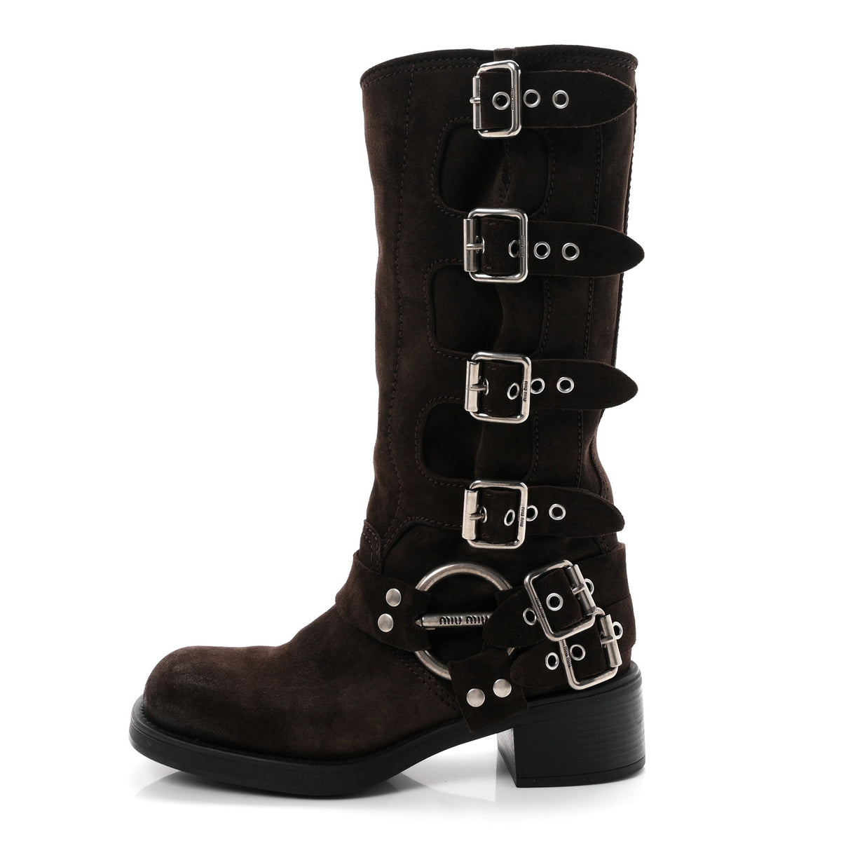 Miu Miu Suede Harness Boots 38 Dark Brown 1 of 9