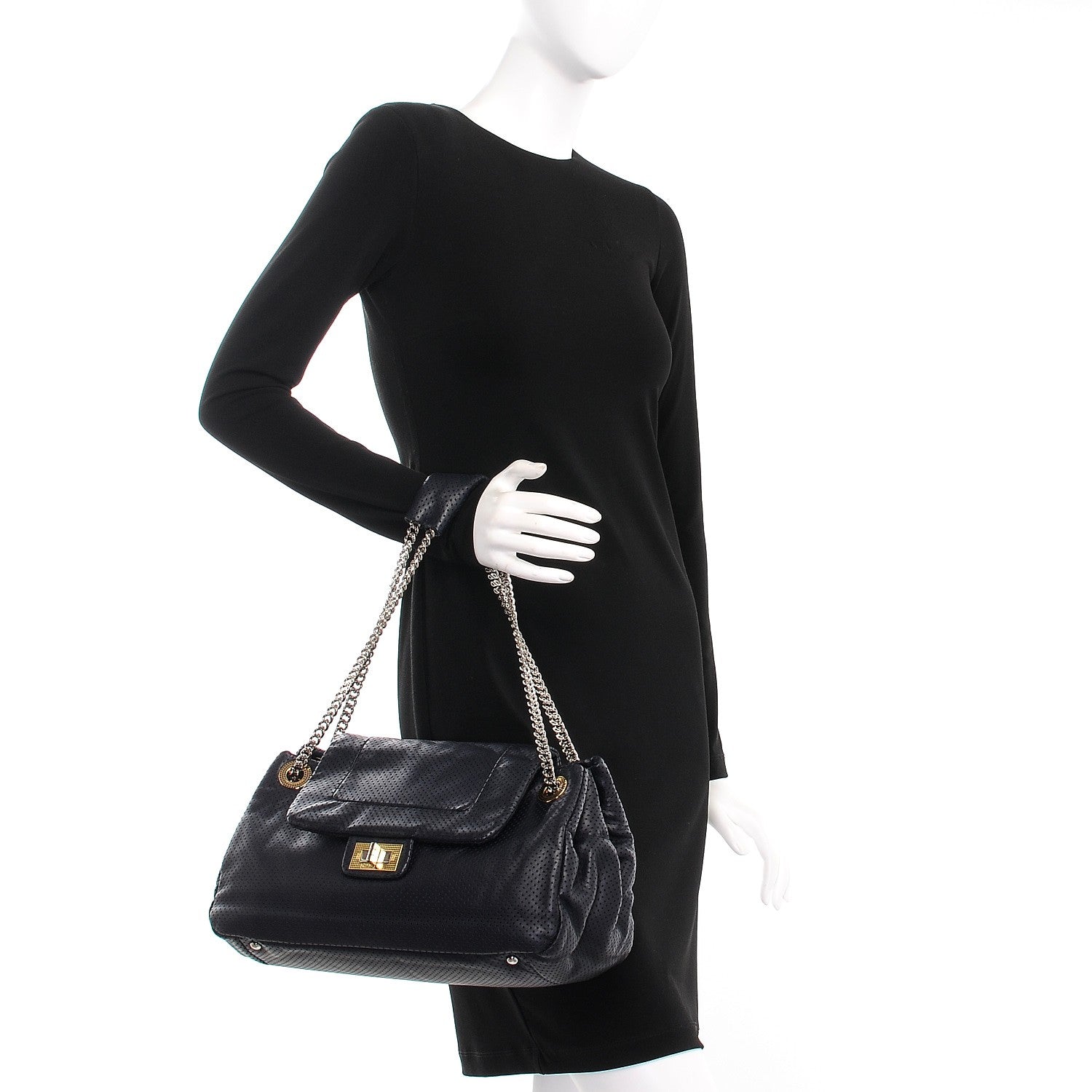 Chanel Calfskin Perforated Large Drill Accordion Flap Navy Blue 2 of 7