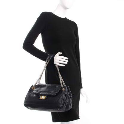 Chanel Calfskin Perforated Large Drill Accordion Flap Navy Blue 2 of 7