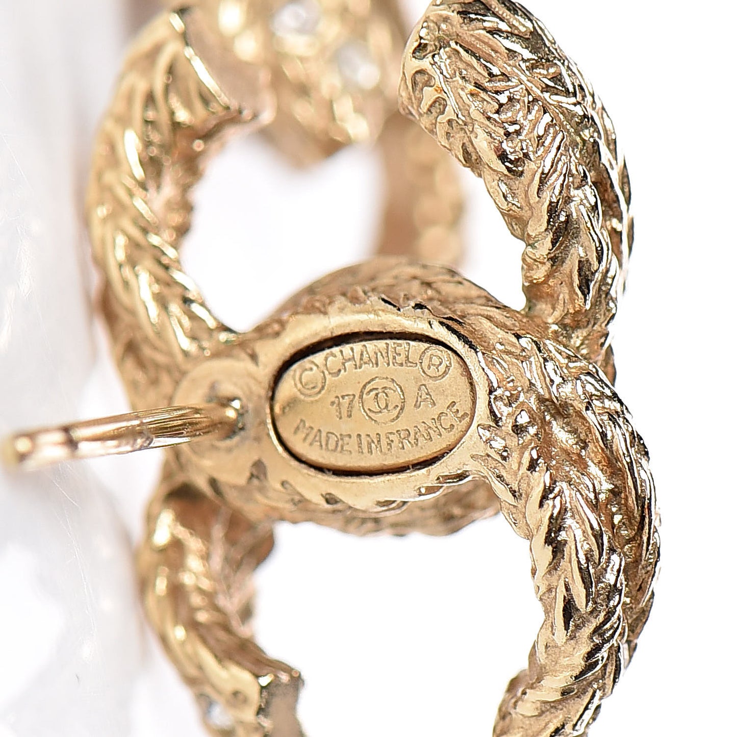 Crystal Textured CC Earrings Gold