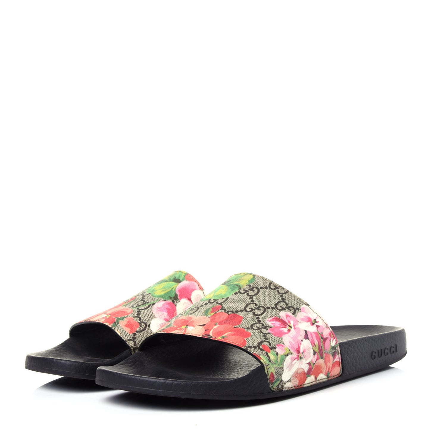 GG Supreme Monogram Blooms Slide Sandals 41 Beige Multicolor