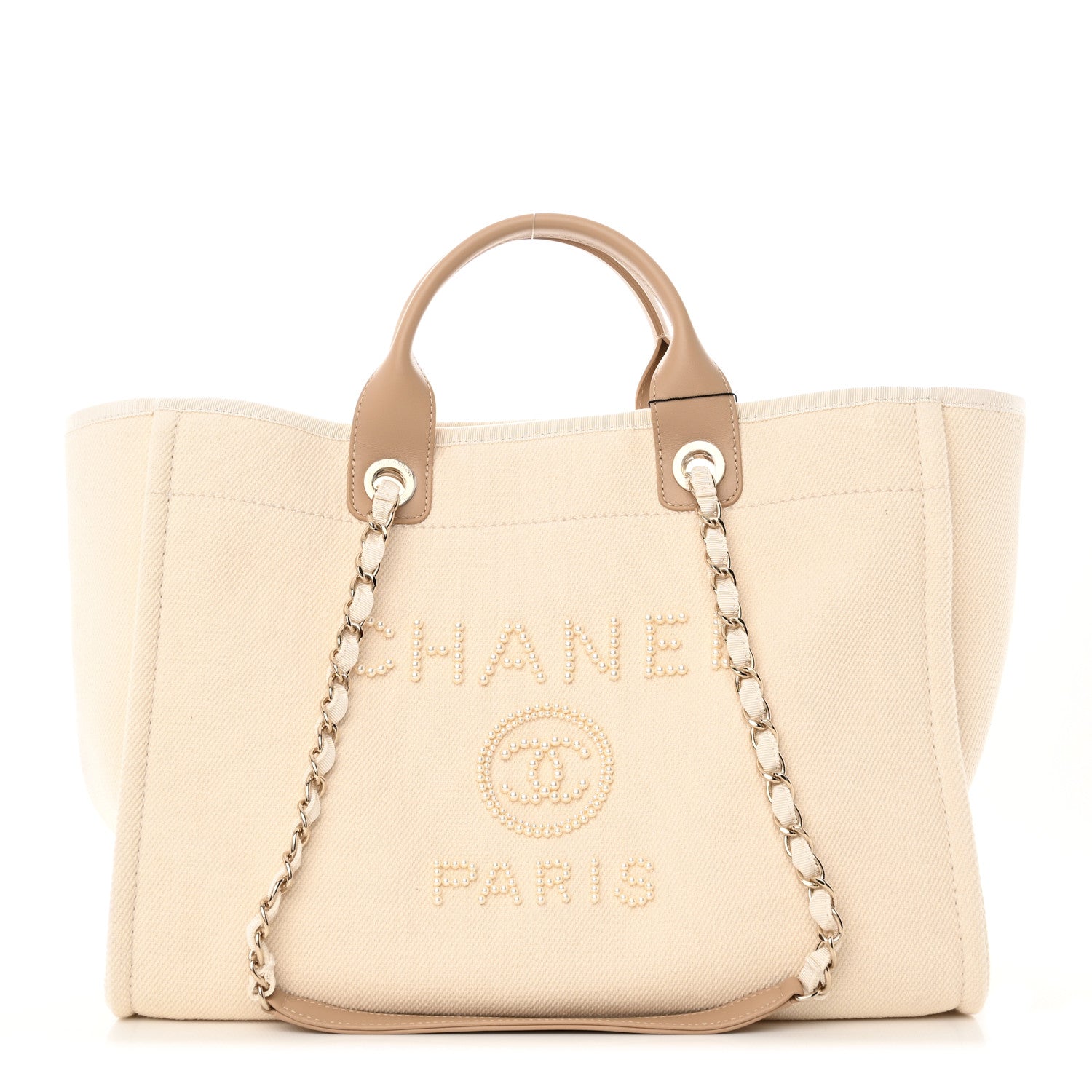 Chanel Canvas Pearl Medium Deauville Tote Ecru Beige 1 of 11