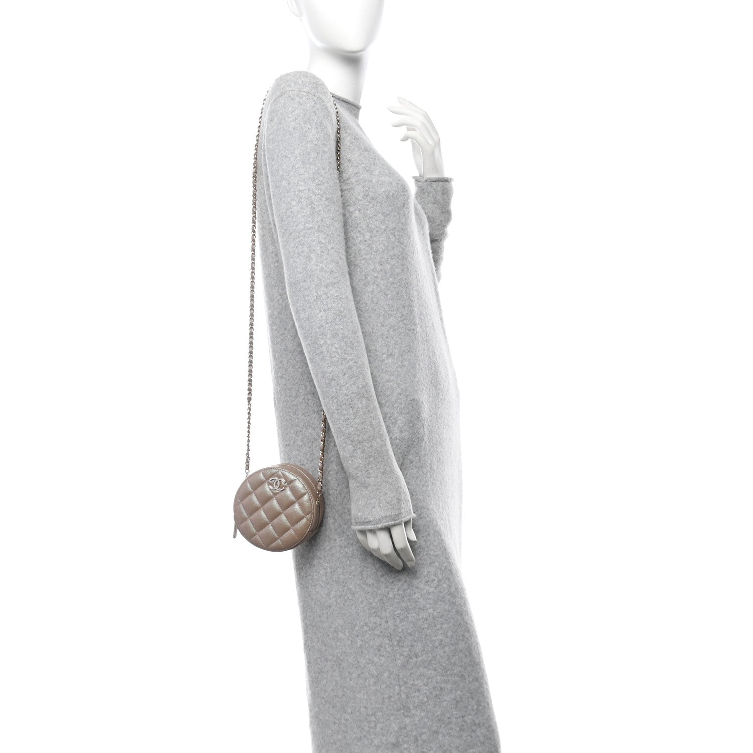 Chanel Iridescent Caviar Resin Quilted Round Clutch With Chain Beige 2 of 10