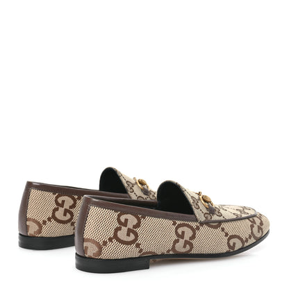 Gucci Monogram Jumbo GG Malaga Kid Horsebit Womens Jordaan Loafers 37 Camel Ebony New Acero Beige 4 of 9