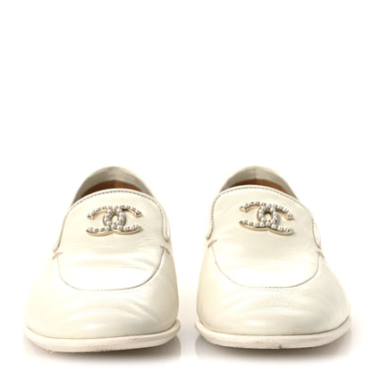 Chanel Shiny Calfskin Pearl CC Mocassin Loafers 36 White 3 of 13
