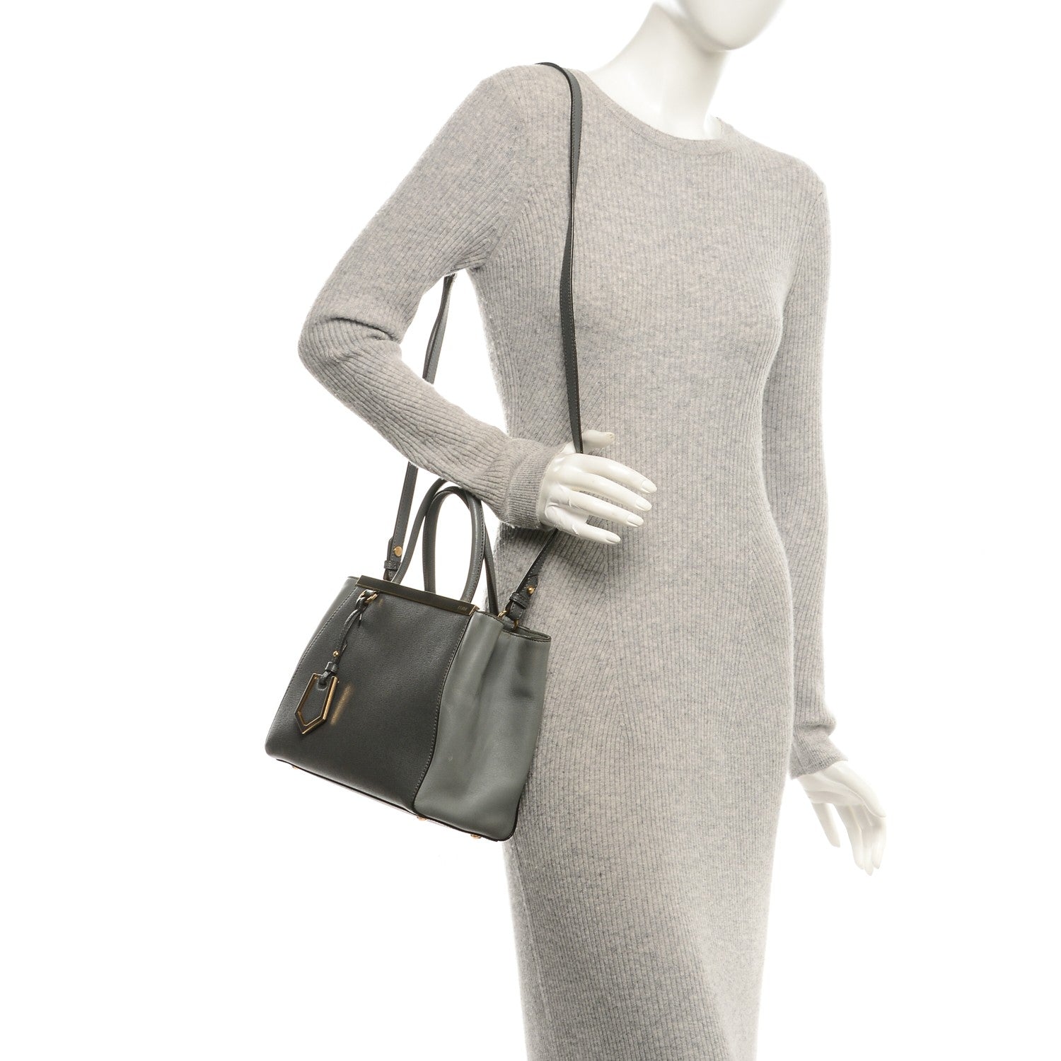 Fendi Vitello Elite Petite 2Jours Tote Grigio Grigio Chiaro 2 of 6