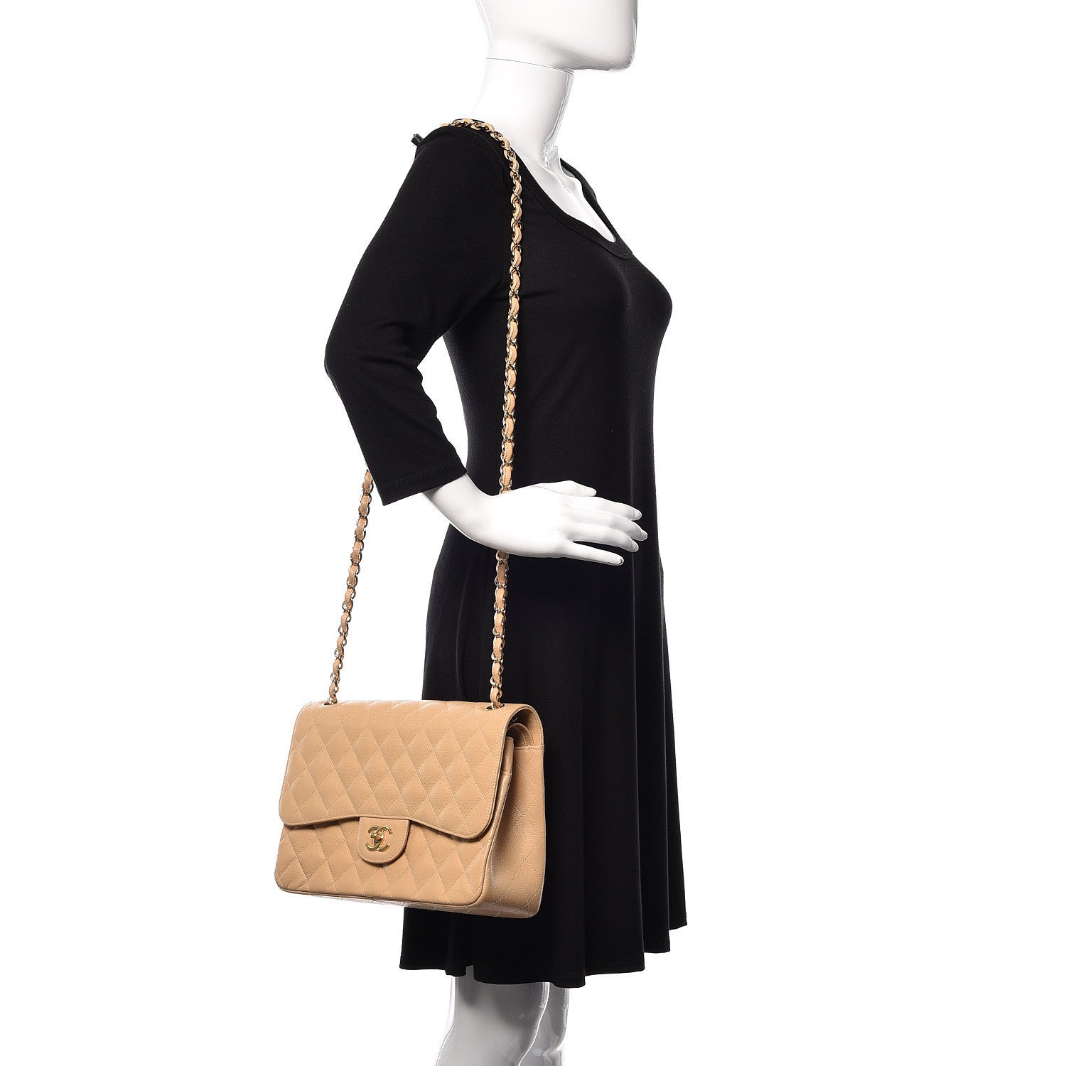 Chanel Caviar Quilted Jumbo Double Flap Beige 3 of 13