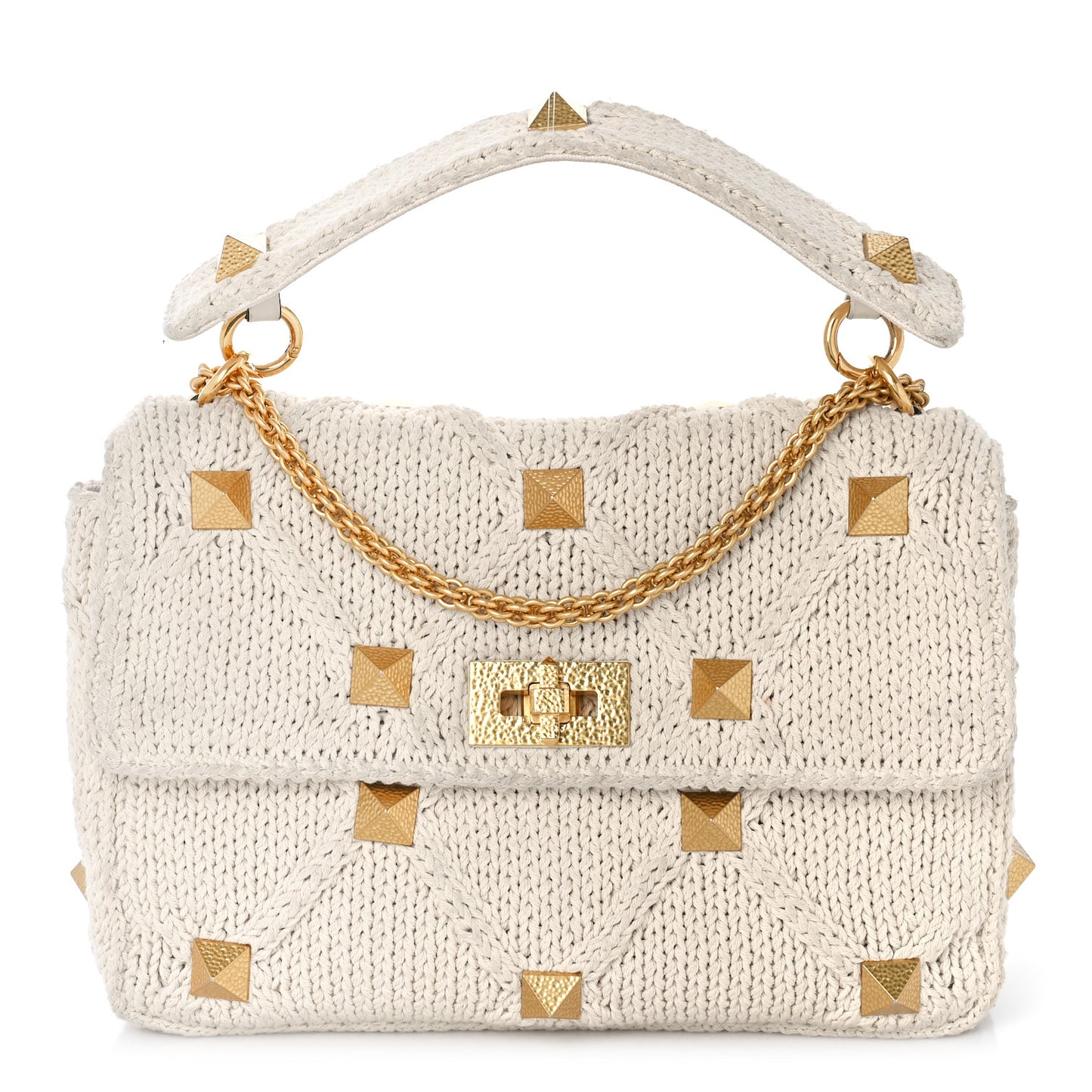Knit Large Roman Stud Shoulder Bag Ecru
