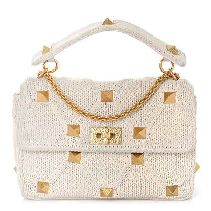 Valentino Garavani Knit Large Roman Stud Shoulder Bag Ecru 1 of 12