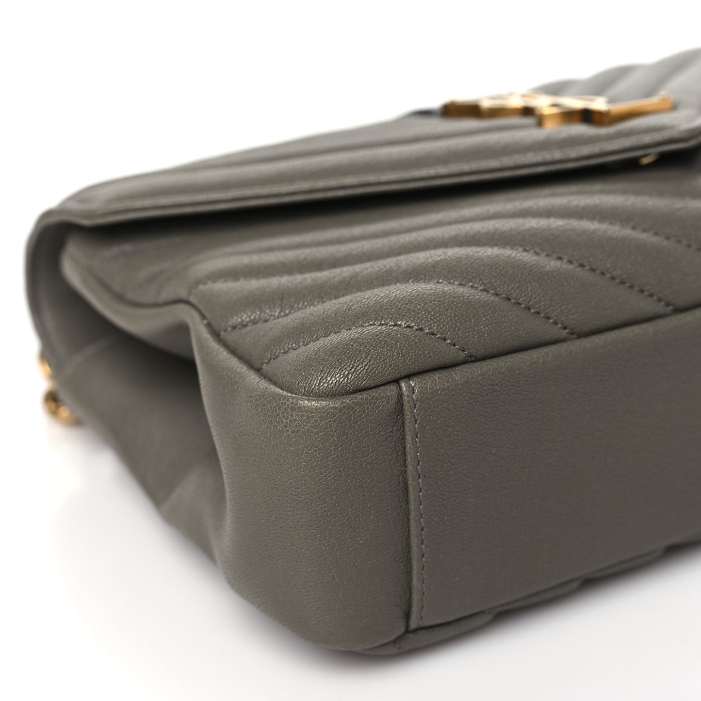 Sheepskin Matelasse Chevron Monogram Medium College Bag Grey Kaki