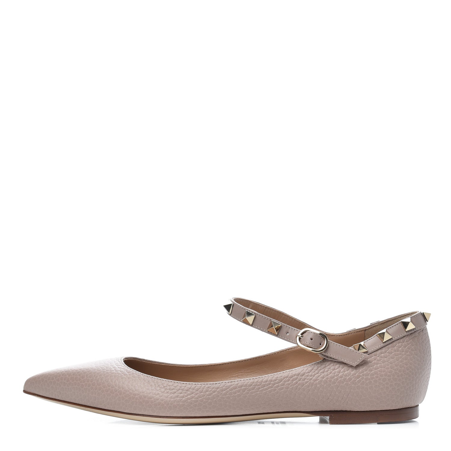 Valentino Garavani Pebbled Calfskin Rockstud Ankle Strap Ballerina Flats 38.5 Poudre 1 of 11
