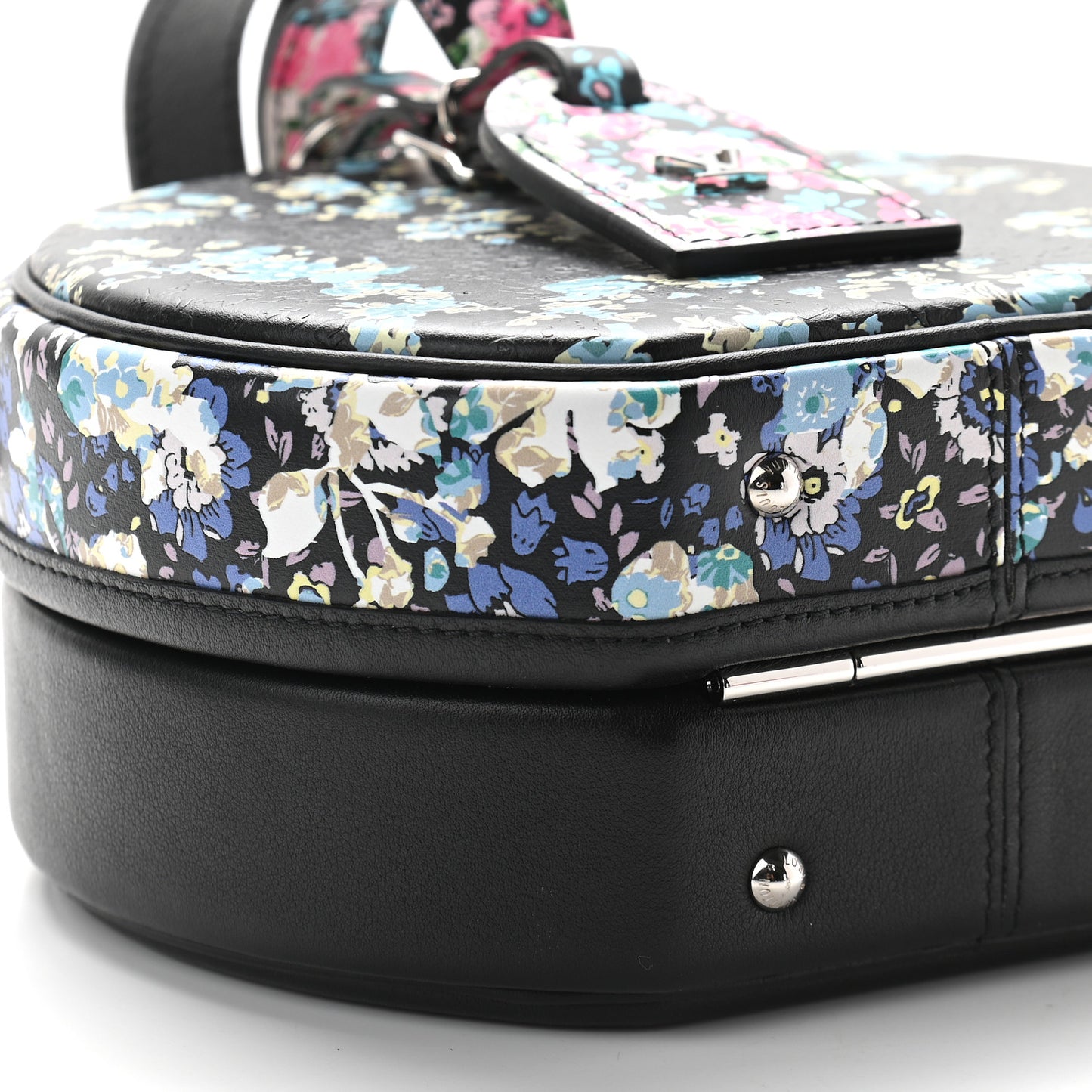 Calfskin Floral Print Petite Boite Chapeau Black