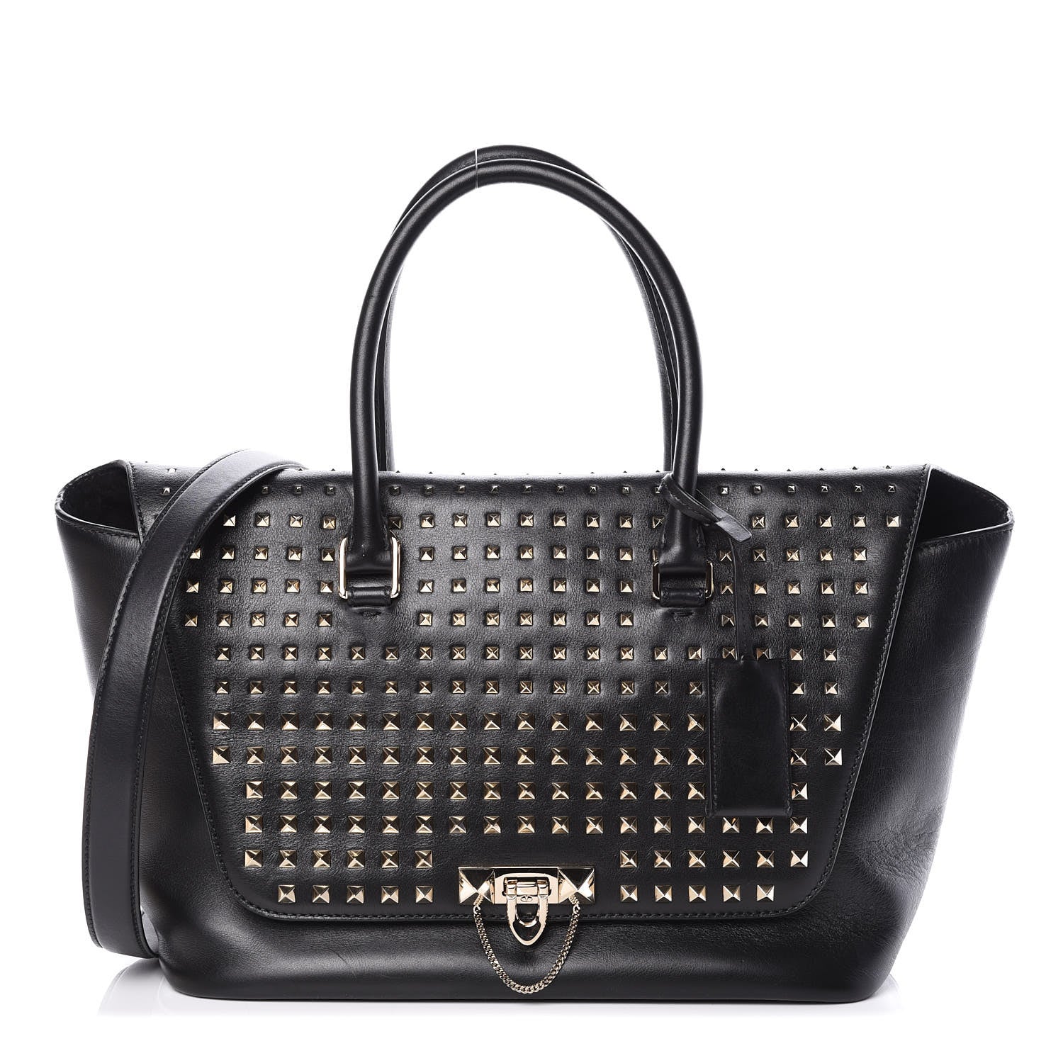 Valentino Garavani Calfskin Medium Rockstud All Over Demilune Double Handle Satchel Black 1 of 8