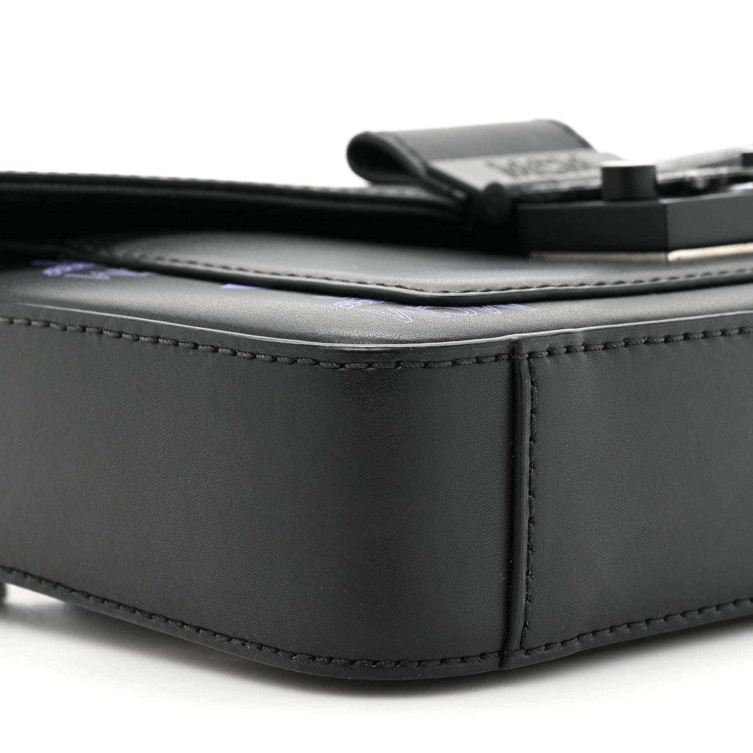 MCM Calfskin Color Splash Logo Crossbody Small Black Purple 8 of 11
