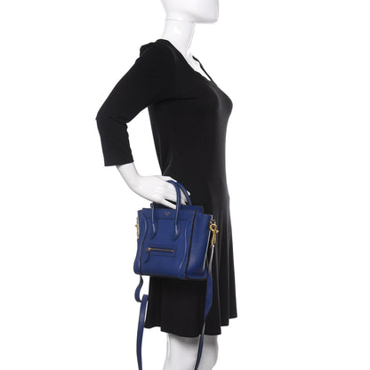 Celine Drummed Calfskin Nano Luggage Indigo 3 of 10