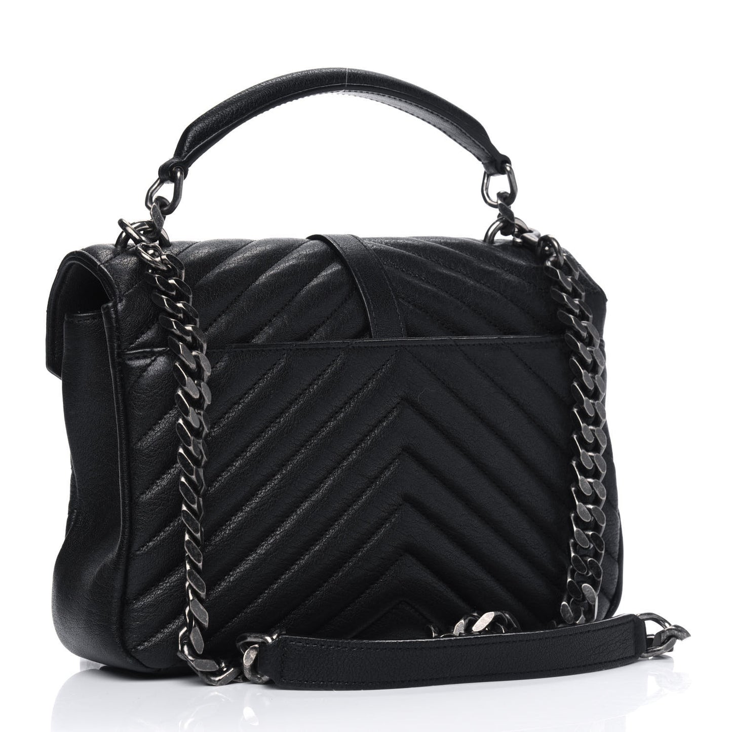 Sheepskin Matelasse Chevron Monogram Medium College Bag Black