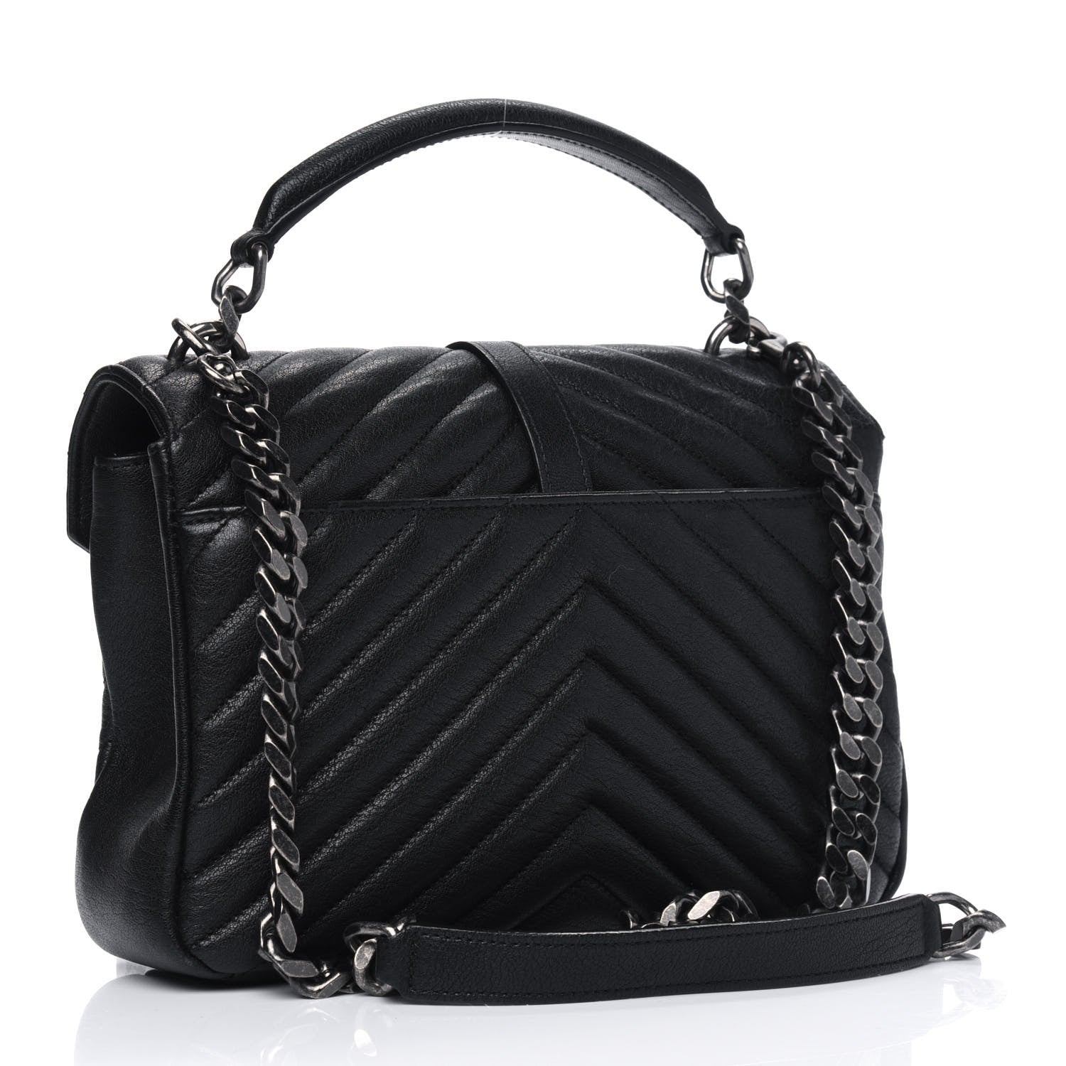Saint Laurent Sheepskin Matelasse Chevron Monogram Medium College Bag Black 2 of 6