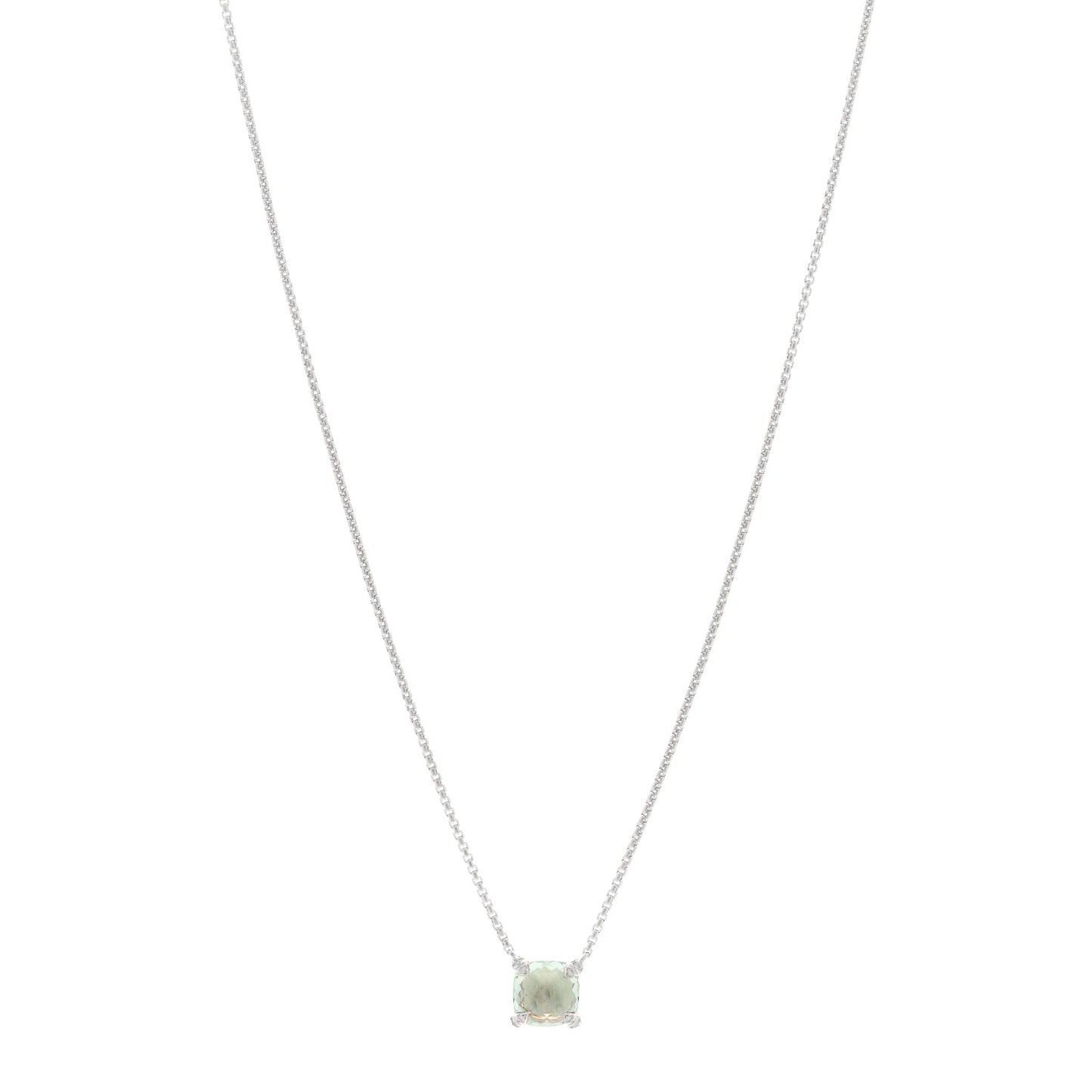 Sterling Silver Diamond Prasiolite 9mm Petite Chatelaine Pendant Necklace