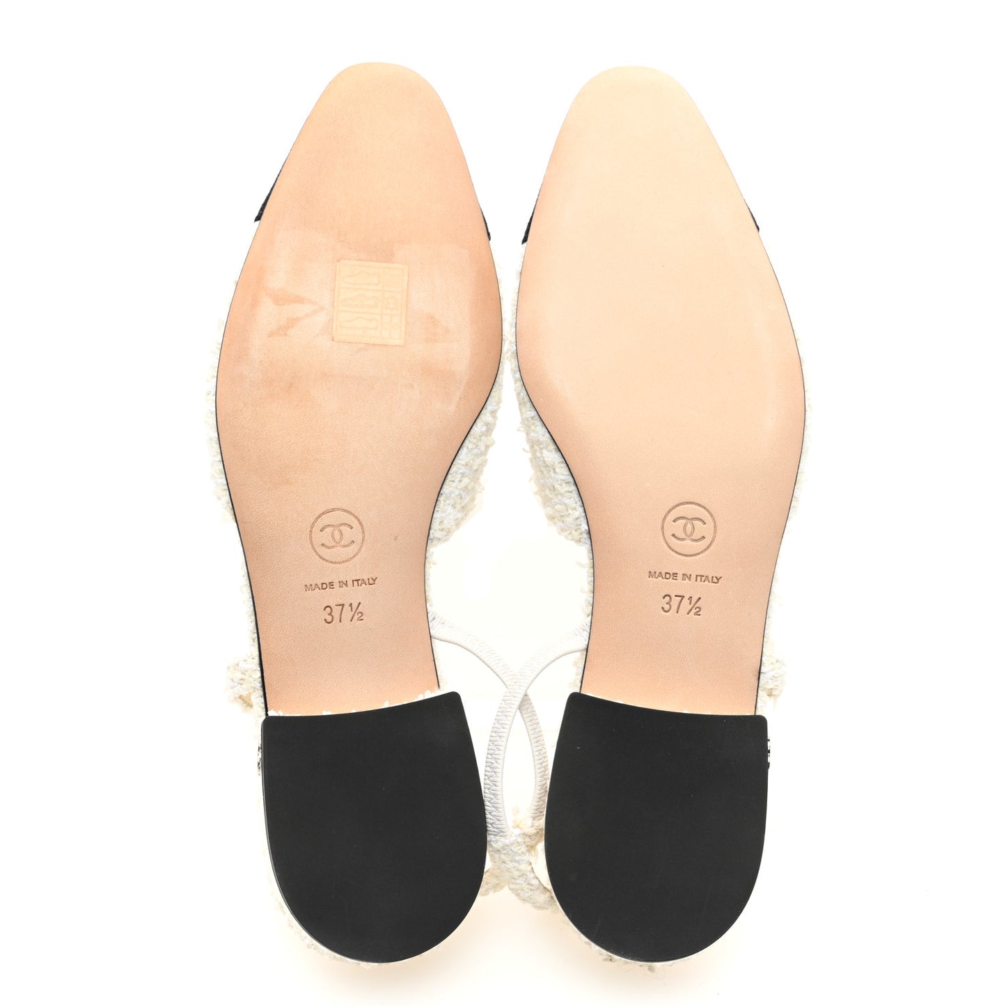 Tweed Cap Toe CC Slingback Flat 37.5 White Black