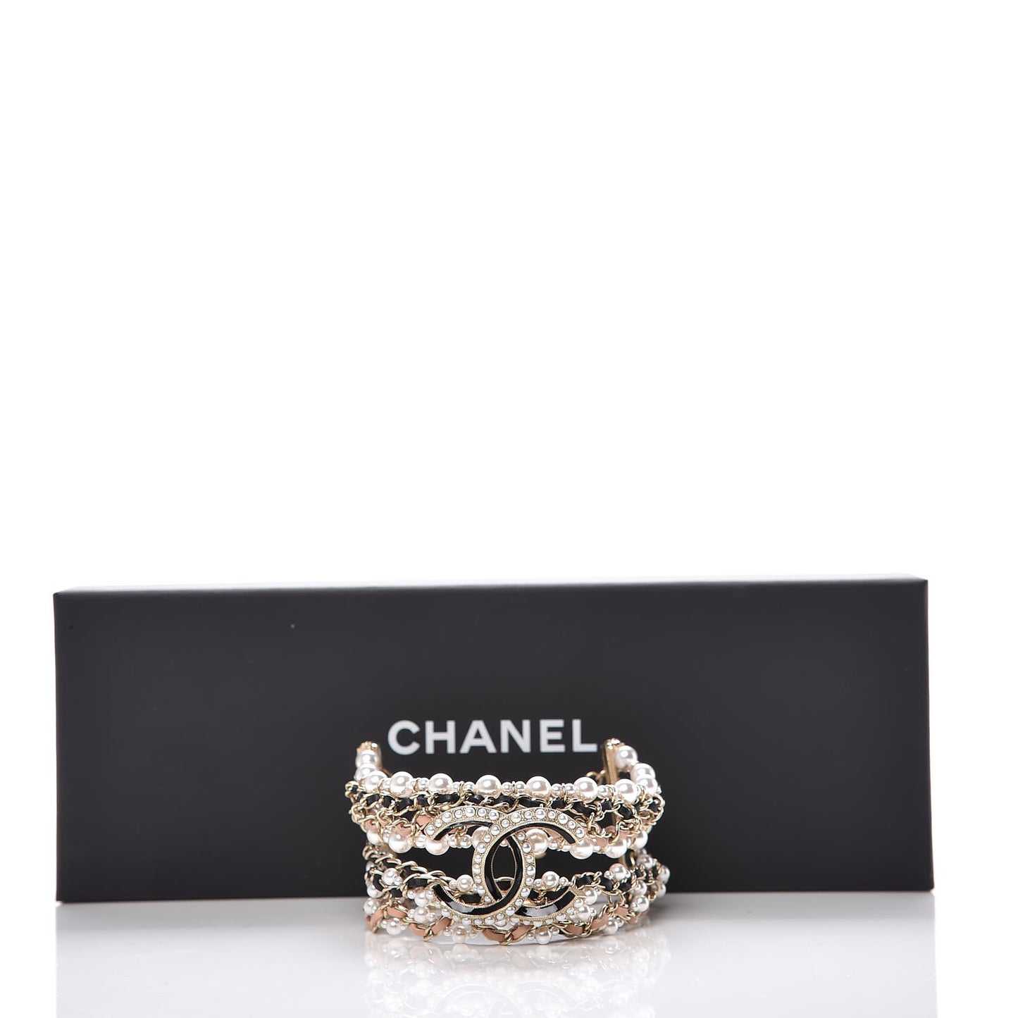 Pearl Lambskin CC Multistrand Bracelet Gold Black Beige Pink