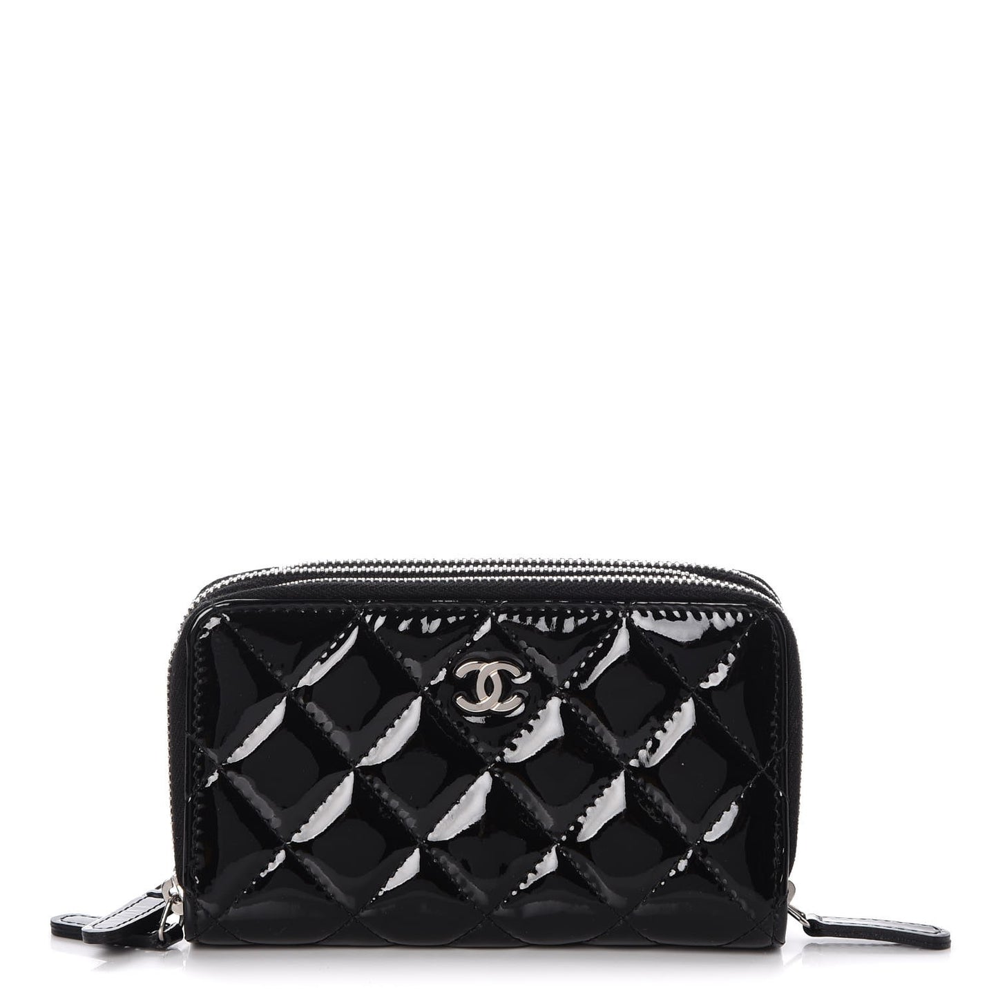 Patent Quilted Small Triple Zipper Wallet Black