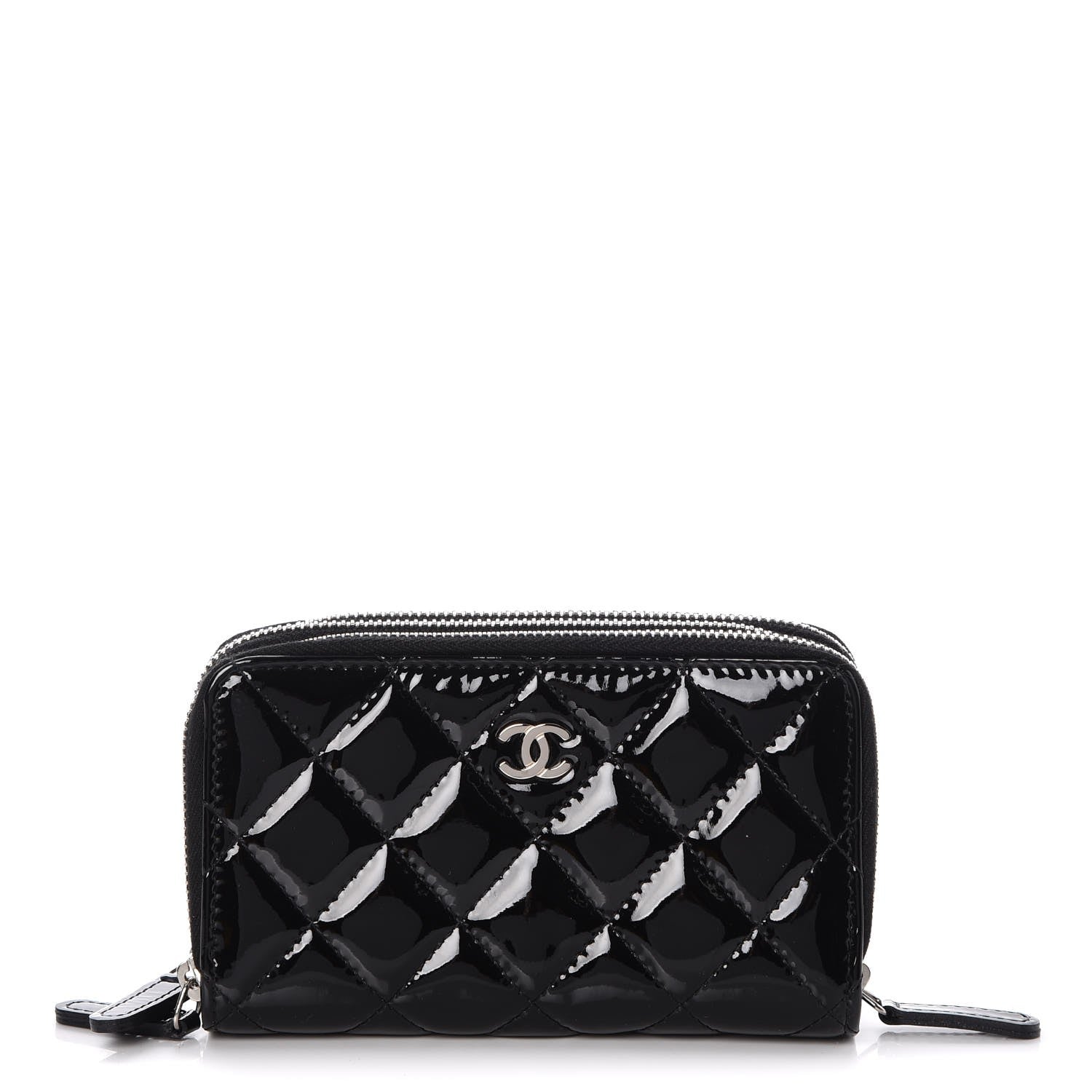 Chanel Patent Quilted Small Triple Zipper Wallet Black 1 of 9