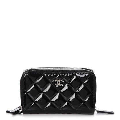 Chanel Patent Quilted Small Triple Zipper Wallet Black 1 of 9