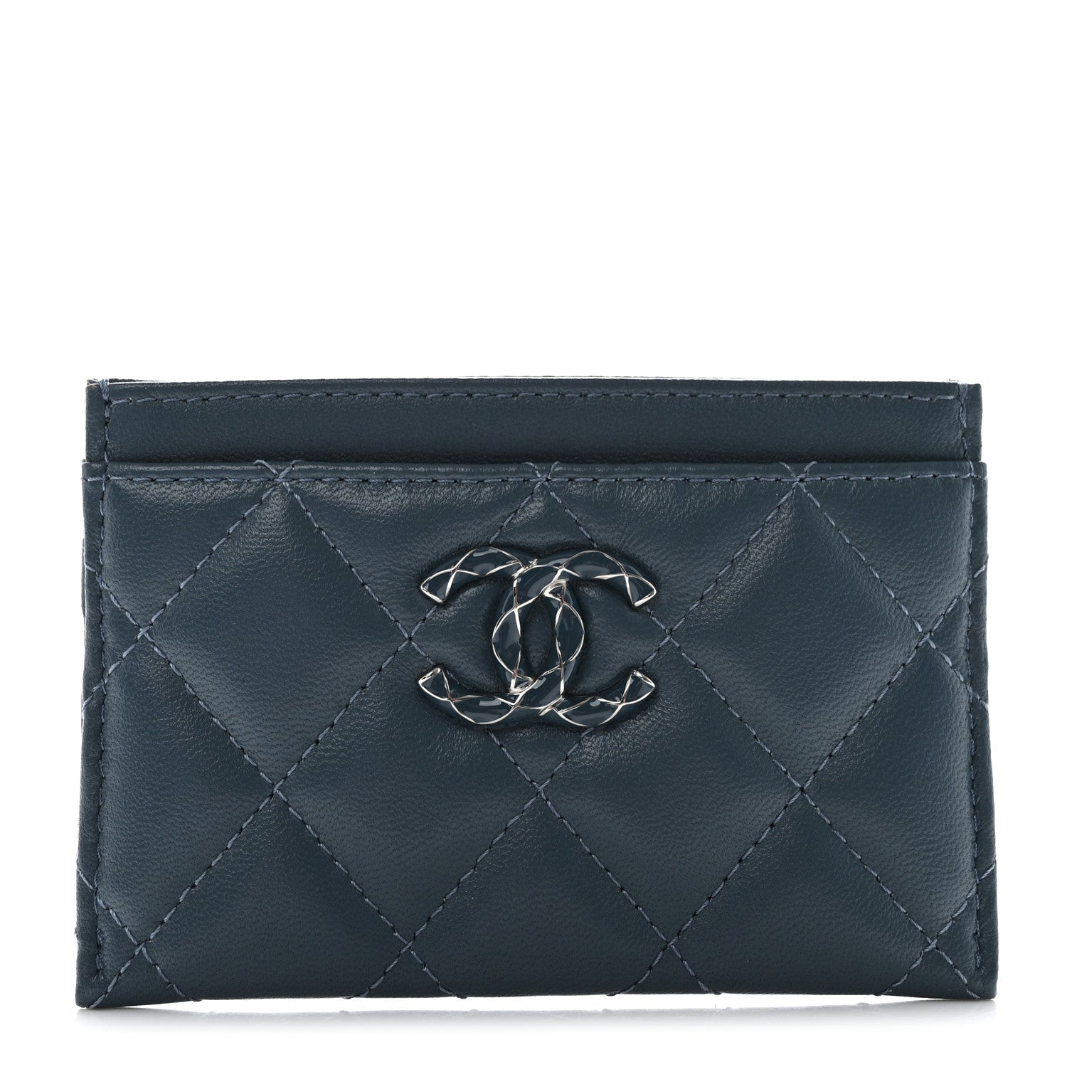 Chanel Lambskin Enamel Quilted Card Holder Blue 1 of 10