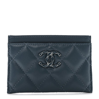 Chanel Lambskin Enamel Quilted Card Holder Blue 1 of 10