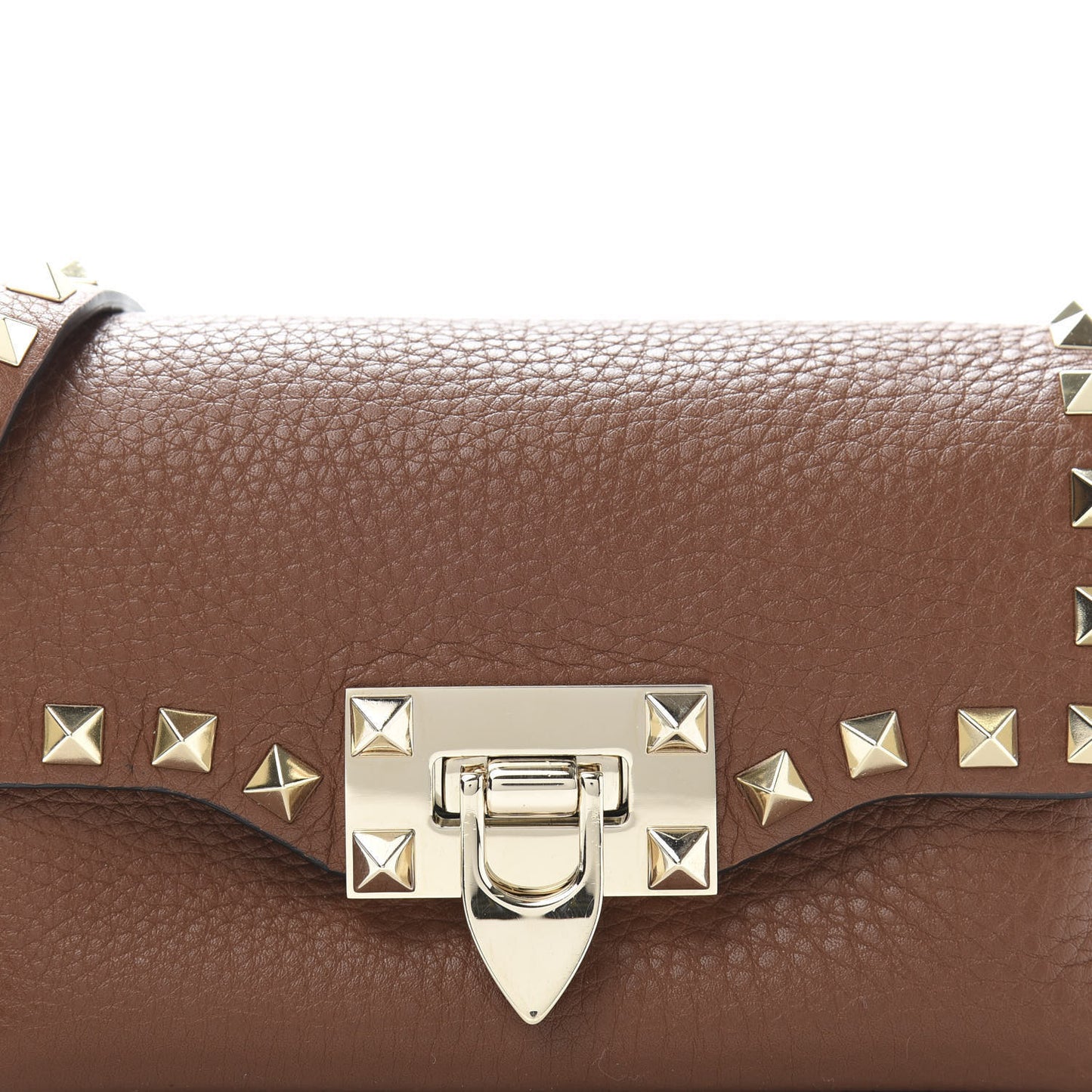 Pebbled Calfskin Mini Rockstud Crossbody Bag Bright Cognac