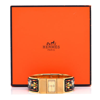 Hermes Stainless Steel Enamel 19mm Printed Horse Loquet Quartz Watch Black 5 of 5