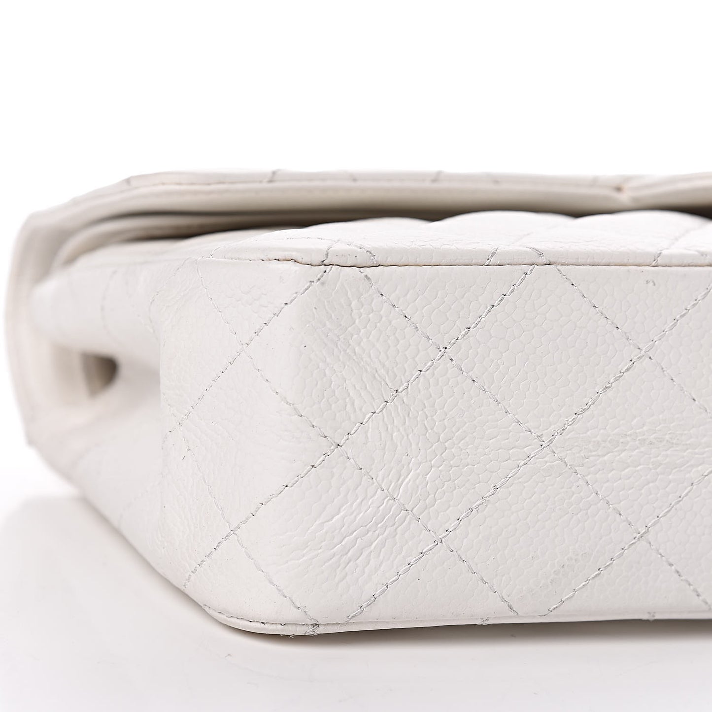 Caviar Quilted Medium Double Flap White