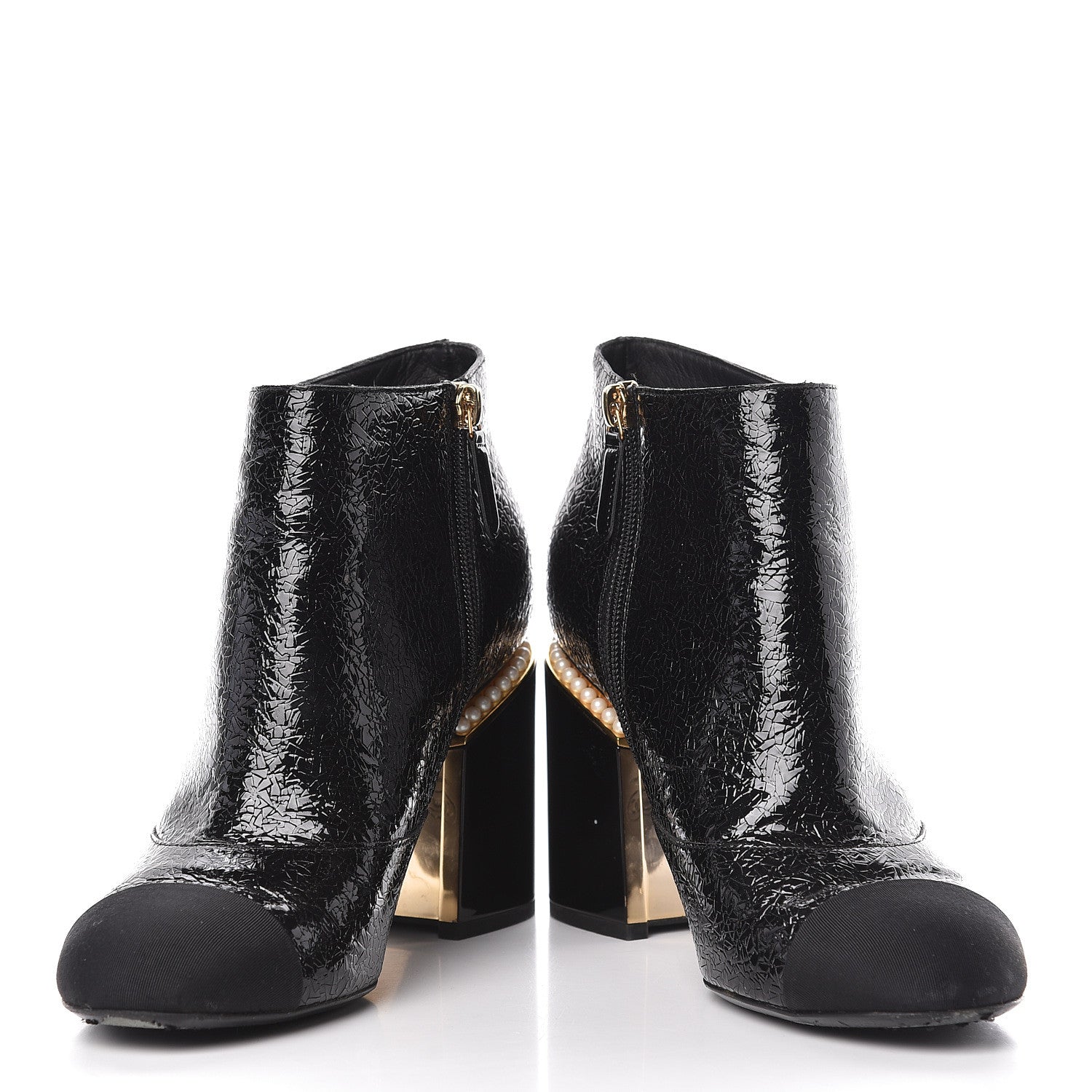 Chanel Patent Pearl Cap Toe Ankle Boots 39.5 Black 5 of 12