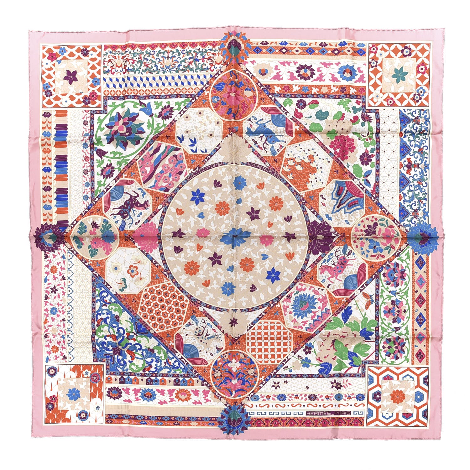 Hermes Silk Collections Imperiales Scarf 90 Rose Pale Bleu Vert 1 of 5