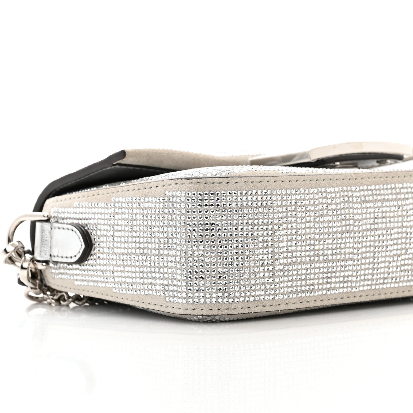 Crystal Vitello Laminato FF Mini Baguette Crystal Argento