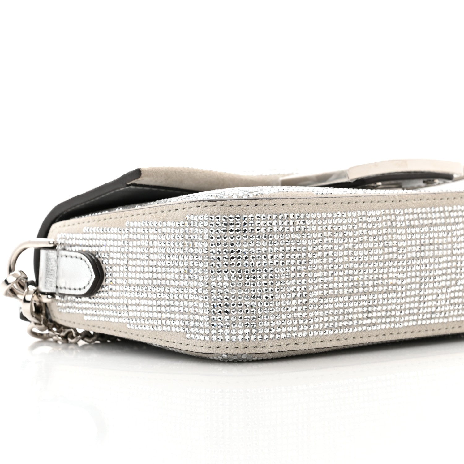 Fendi Crystal Vitello Laminato FF Mini Baguette Crystal Argento 10 of 12