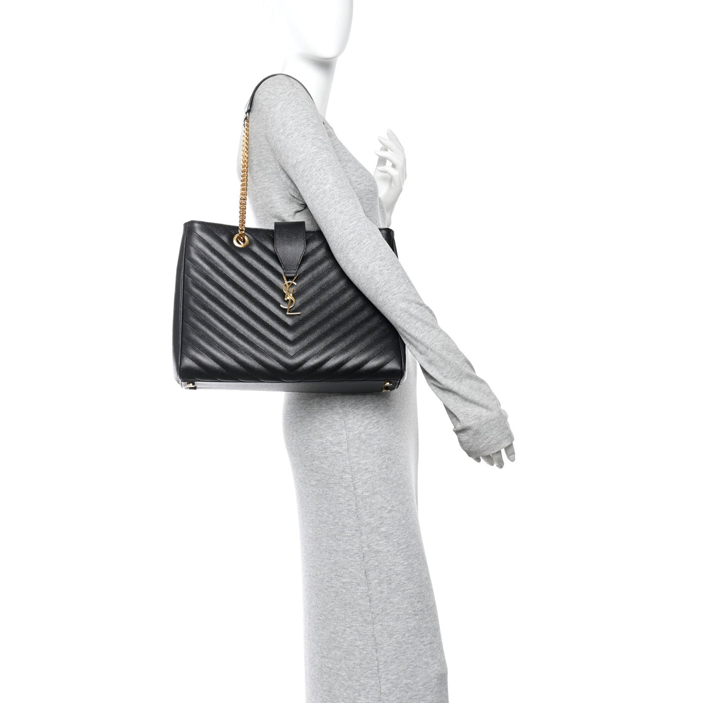 Grain De Poudre Matelasse Chevron Monogram Shopping Bag Black