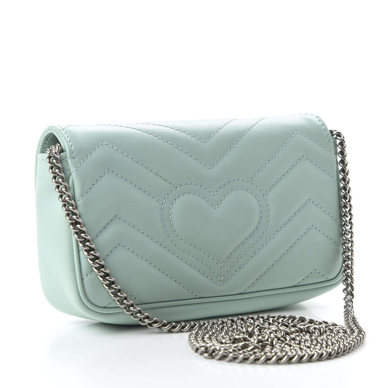 Gucci Calfskin Matelasse Super Mini GG Marmont Shoulder Bag Water Green 2 of 10
