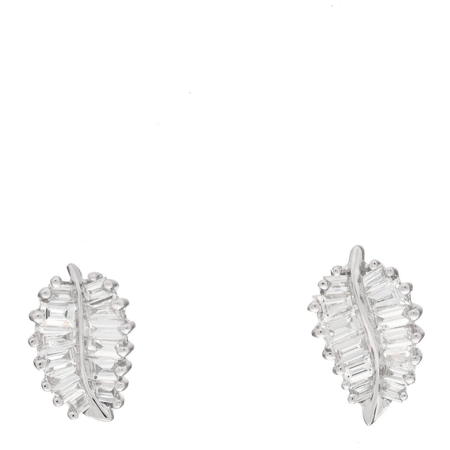 18K White Gold Diamond Small Palm Leaf Earrings