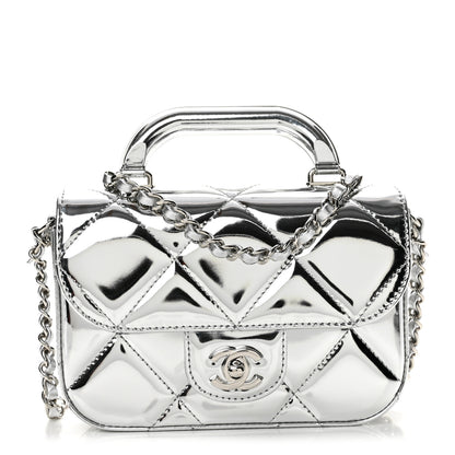 Chanel Mirror Calfskin Small Top Handle Clutch With Chain Silver 1 of 11