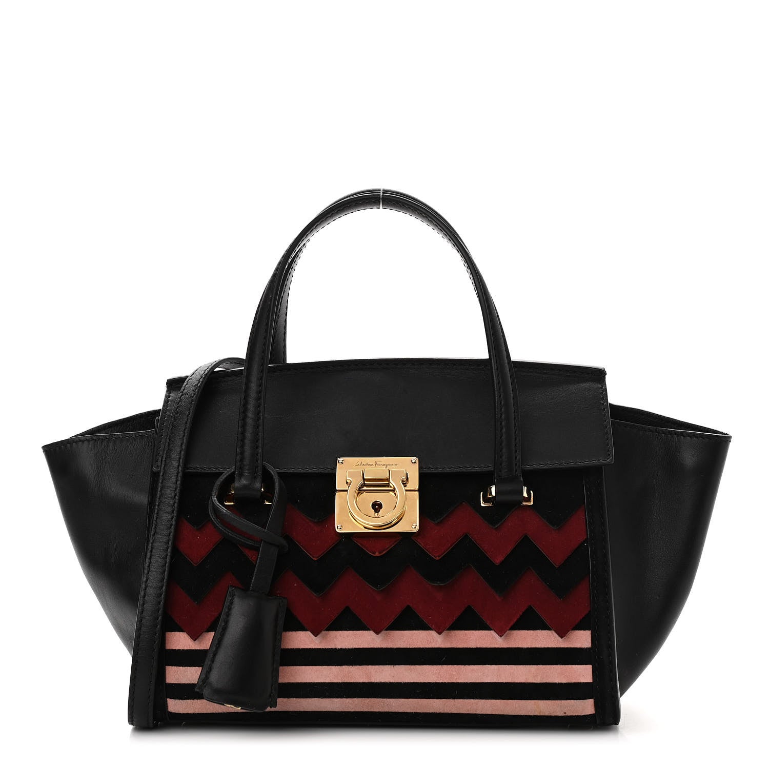 Salvatore Ferragamo Calfskin Suede Mara Shoulder Bag Black Opera 1 of 11