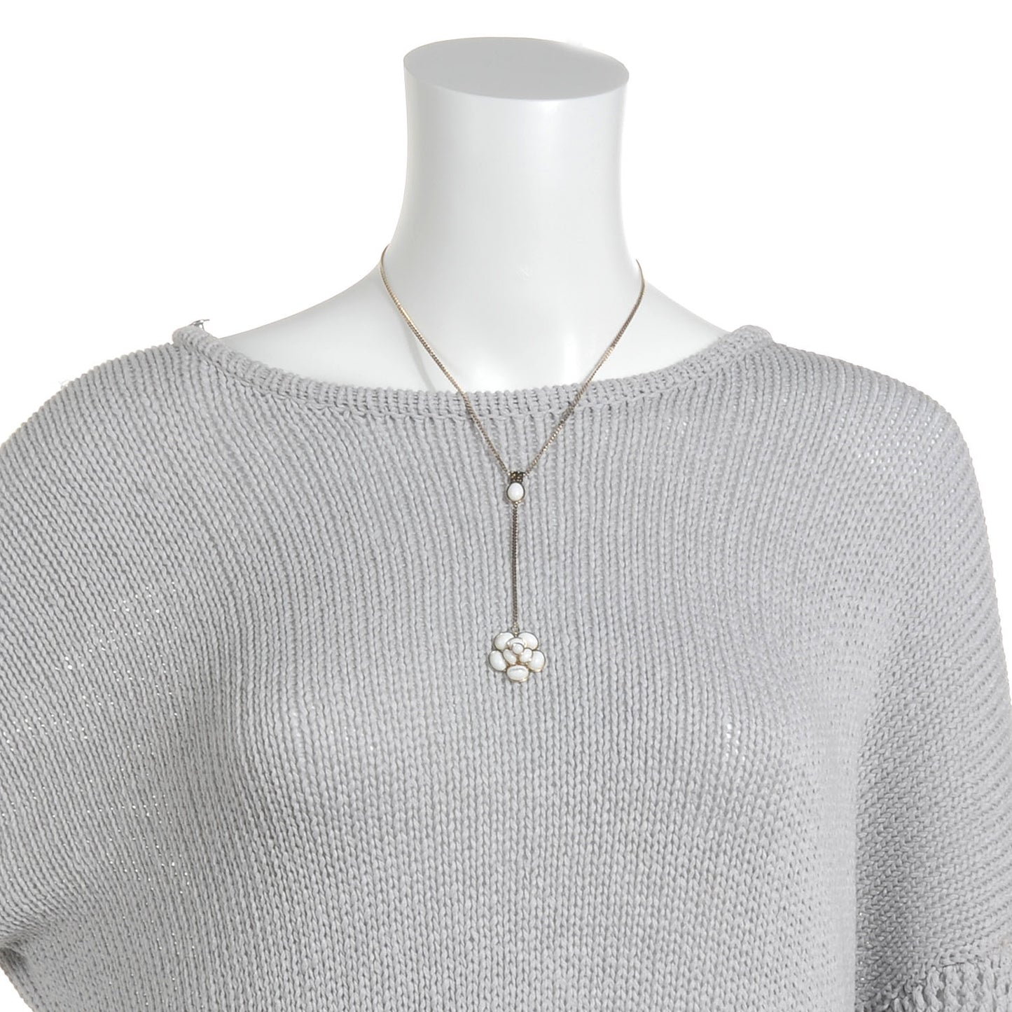 Sterling Silver Camellia Drop Necklace White