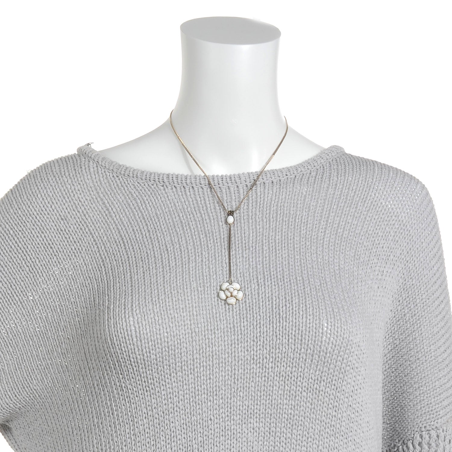 Chanel Sterling Silver Camellia Drop Necklace White 2 of 6