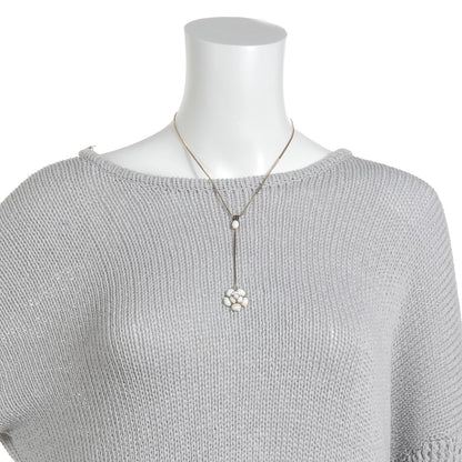 Chanel Sterling Silver Camellia Drop Necklace White 2 of 6