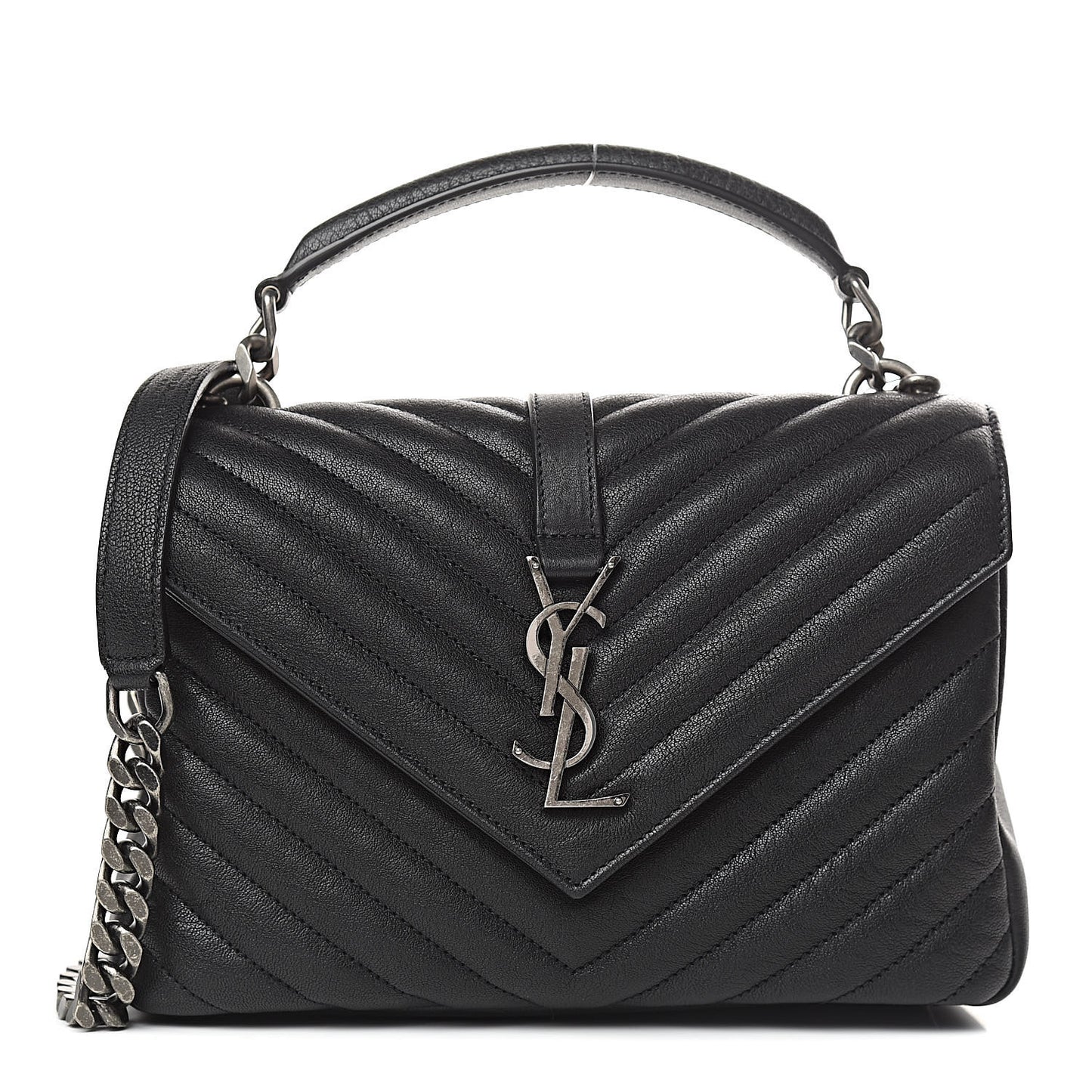Sheepskin Matelasse Chevron Monogram Medium College Bag Black