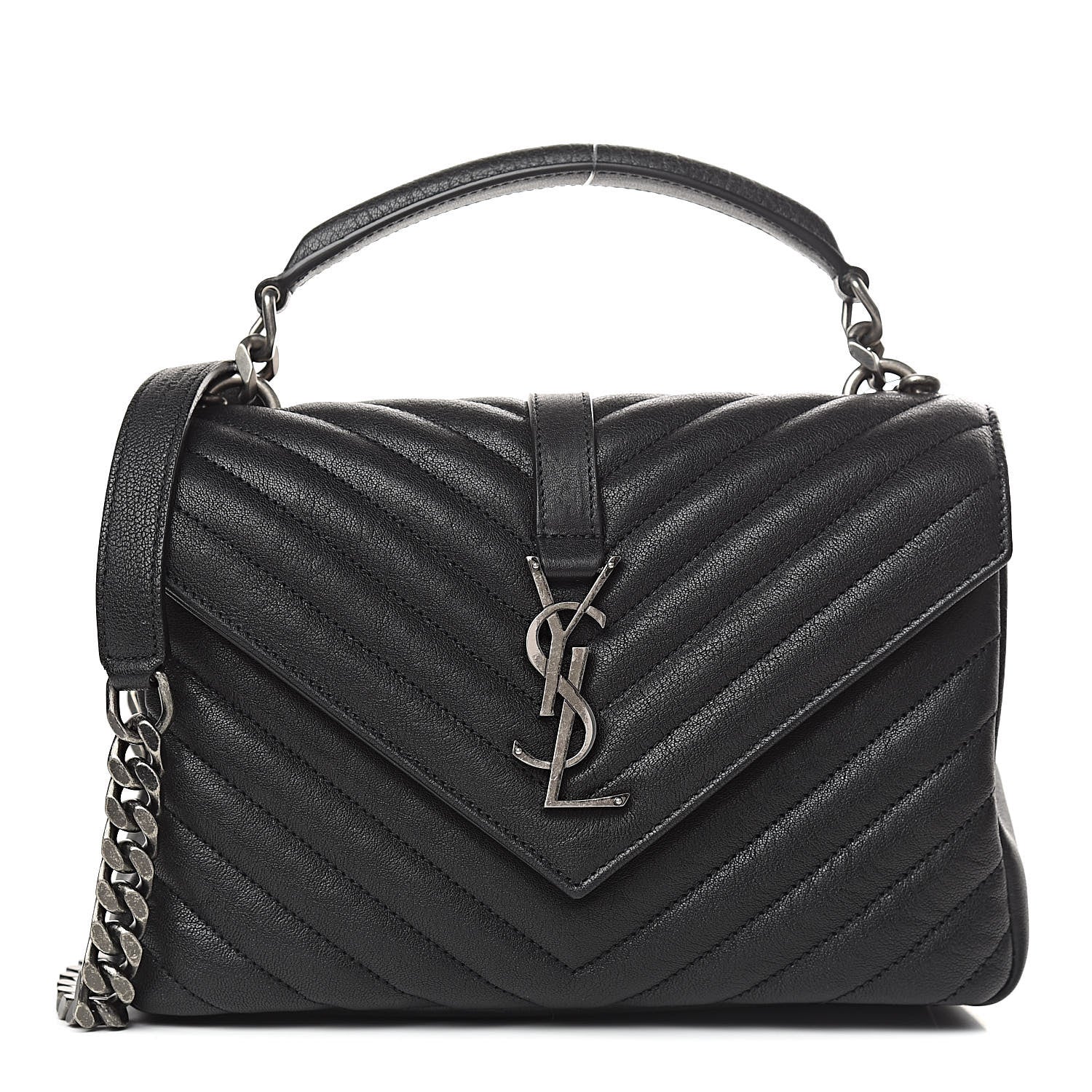 Saint Laurent Sheepskin Matelasse Chevron Monogram Medium College Bag Black 1 of 10