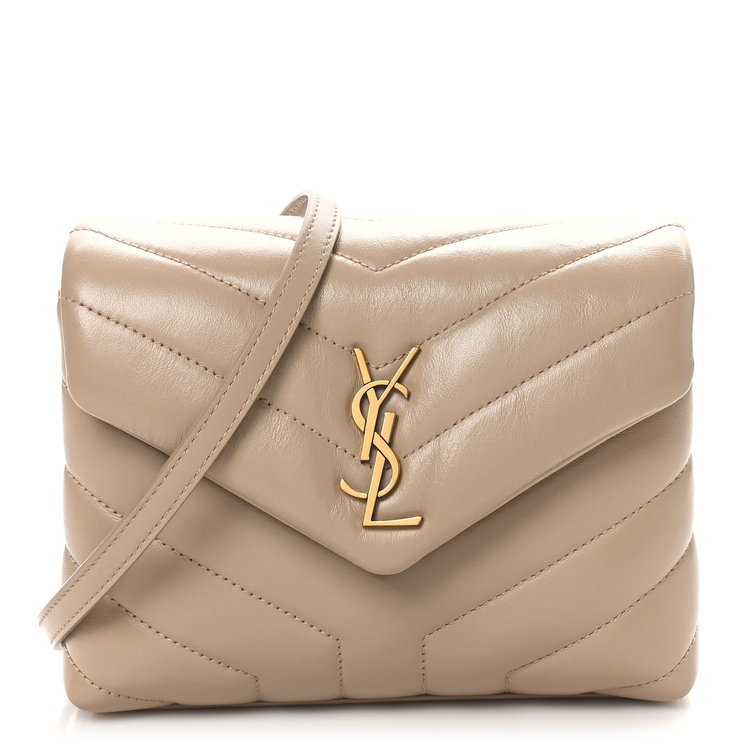 Saint Laurent Calfskin Y Quilted Monogram Toy Loulou Crossbody Bag Dark Beige 1 of 10