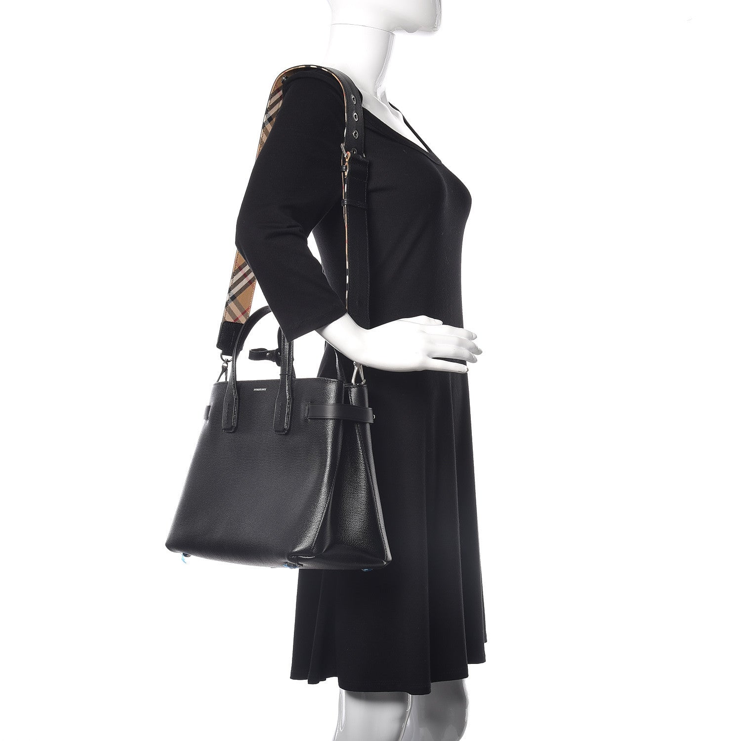 Burberry Derby Calfskin Medium Banner Tote Black 2 of 12