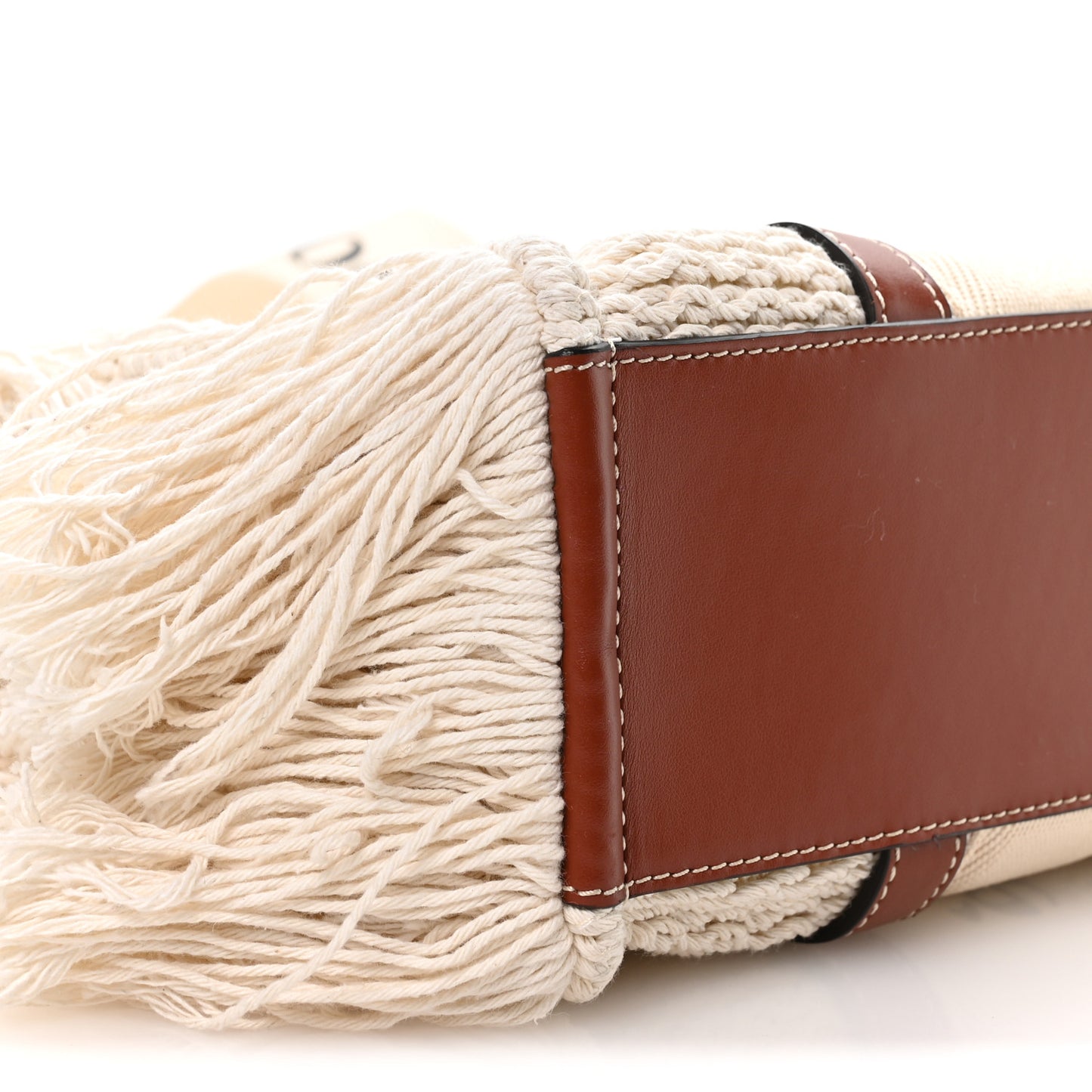 Cotton Calfskin Medium Woody Ribbon Fringe Tote Sepia Brown